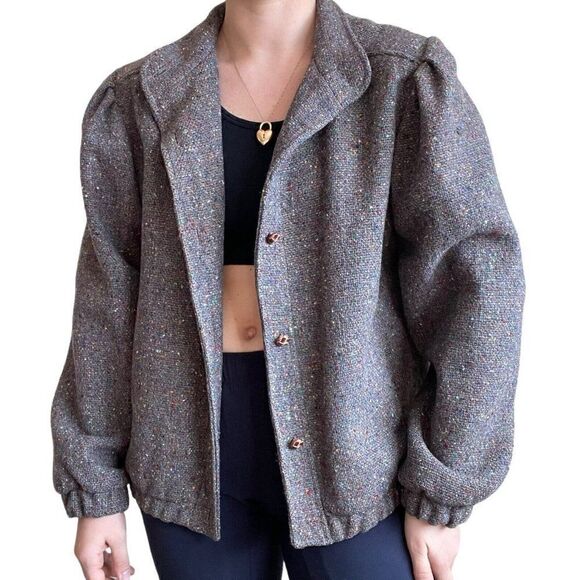 Vintage 80s Womens Larry Levine Donegal Rainbow Tweed Bomber Jacket Sz L - Picture 12 of 12